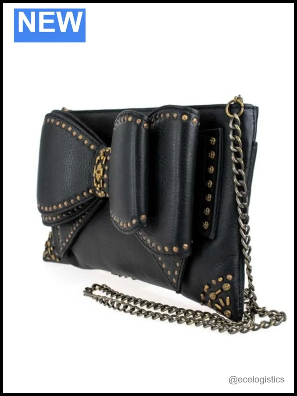 Studded Leather Bow Crossbody Bag Convertible Clutch